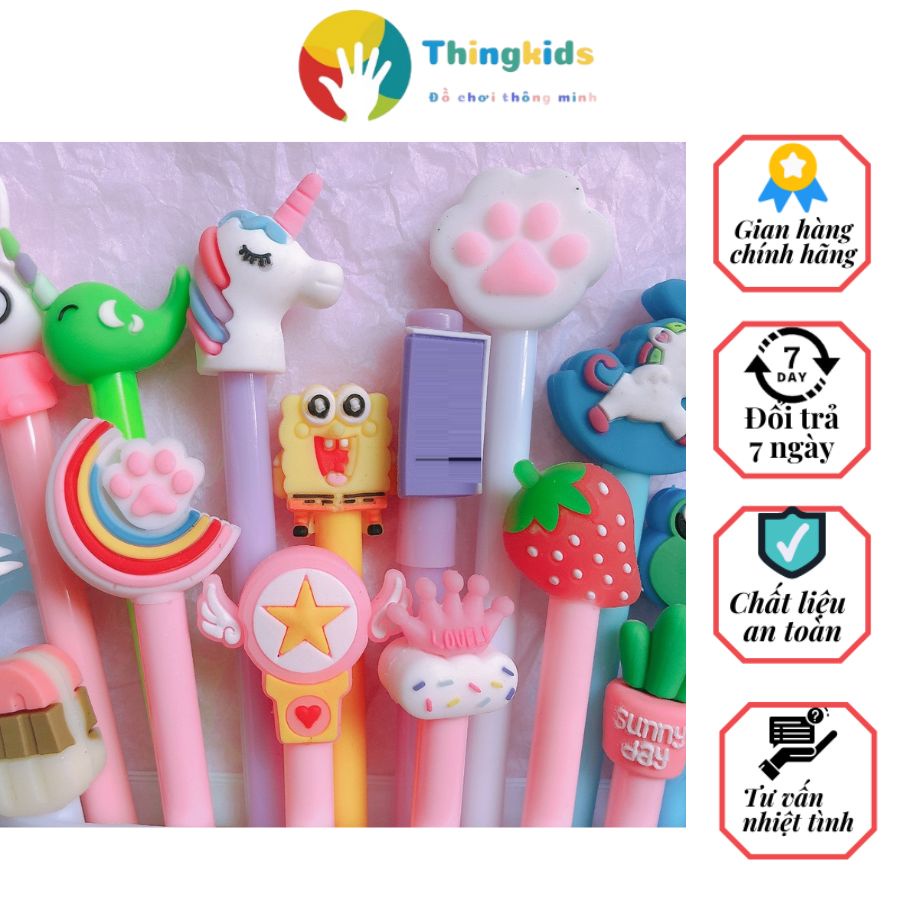 Set 20 chiếc bút bi mực nước siêu xinh nhiều hình cute kèm túi zip - Thingkids