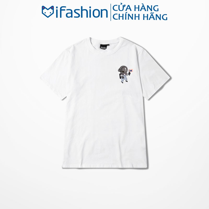 Áo thun tay lỡ iFashion 100% cotton dáng unisex form rộng in hình phi hành gia cầm lá cờ M005