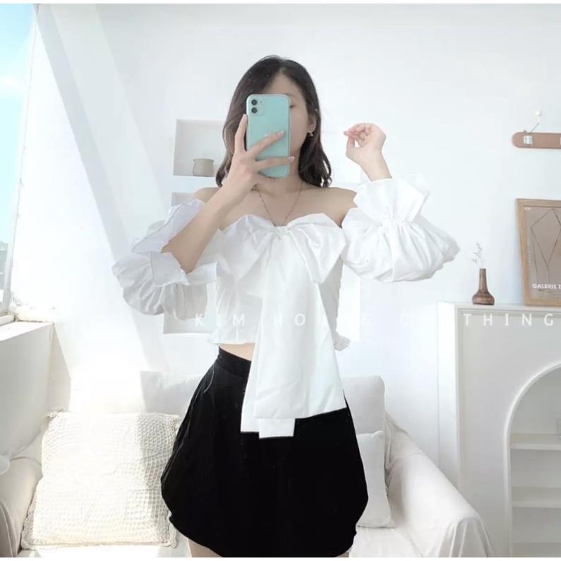 ÁO BẸT VAI NƠ TO TAY PHỒNG NHƯ ẢNH CỰC XINH HÌNH THẬT A30 [Hàng Siêu Cấp] | BigBuy360 - bigbuy360.vn