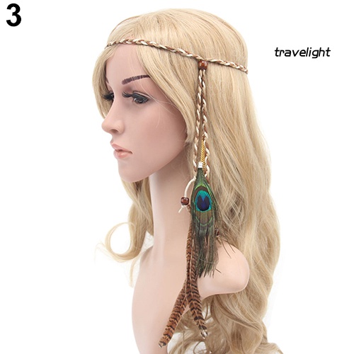 Băng Đô Dây Bện Phối Lông Vũ Phong Cách Boho Thời Trang Cho Nữ