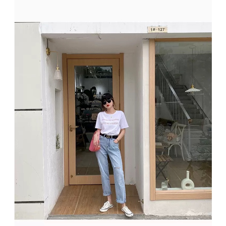 MS6622 Áo thun nữ cổ tròn in chữ, áo thun cotton hè mát