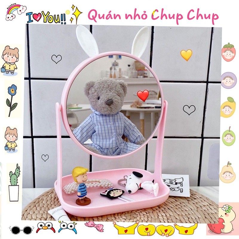 Gương để bàn công chúa tạo hình Tai thỏ tai mèo cute