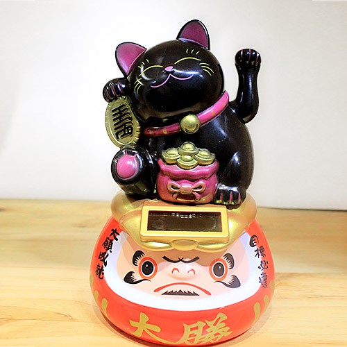 Mèo Thần Tài Daruma-Ước nguyện thành công đen 15cm