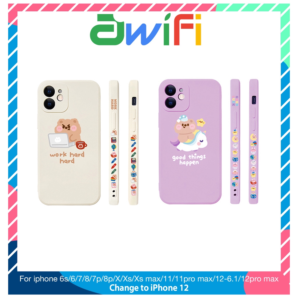 Ốp lưng iphone vuông cạnh hình gấu nâu 6/6plus/6s/6splus/7/7plus/8/8plus/x/xr/xs/11/12/pro/max/plus/promax - Awifi X3-6