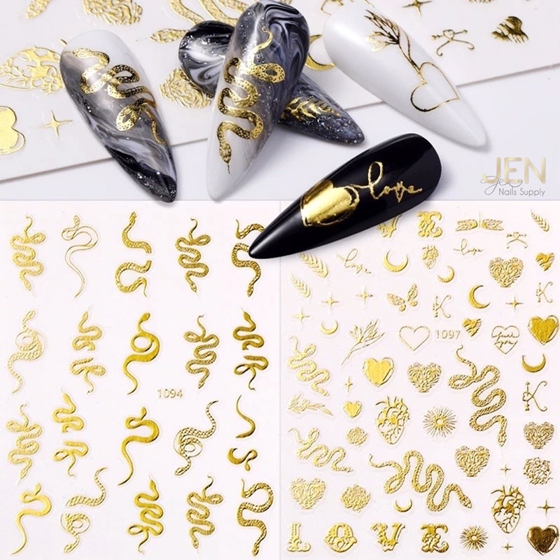 Sticker dán móng rắn vàng-hình dán nail