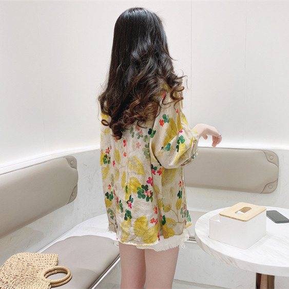 Áo Sơ Mi Nữ Tay Dài Dáng Rộng In Hoa Phong Cách Hàn Quốc | BigBuy360 - bigbuy360.vn