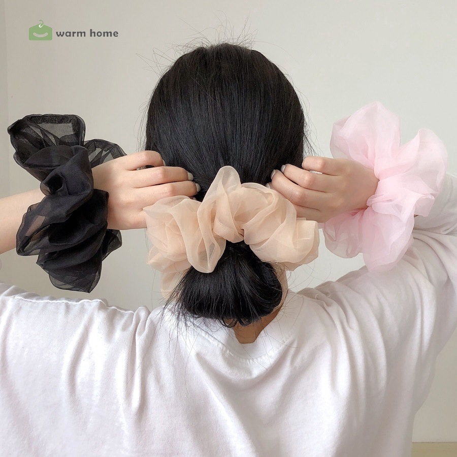 Dây cột tóc co giãn phối lụa satin màu trơn thời trang cho phái nữ