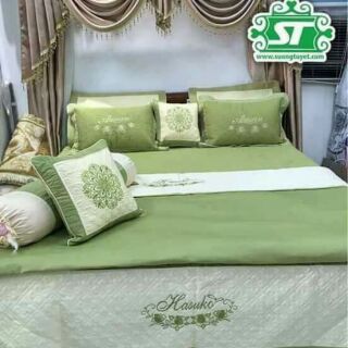 Bộ chăn ga gối 7 món sattin cotton VISEKO màu đỏ đô m6 690k và m8 720k