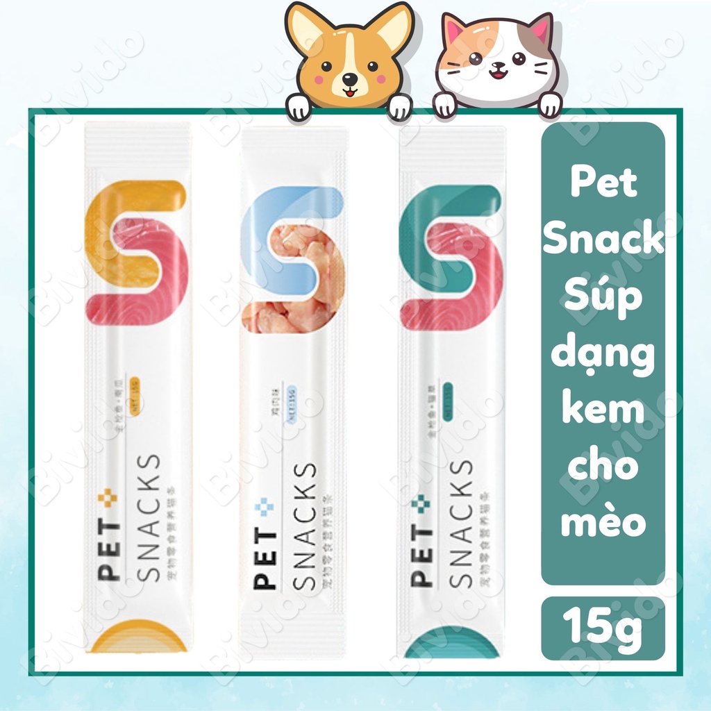 Súp thưởng Pet Snack cho mèo đủ vị thêm dinh dưỡng thanh 15g - Bivido