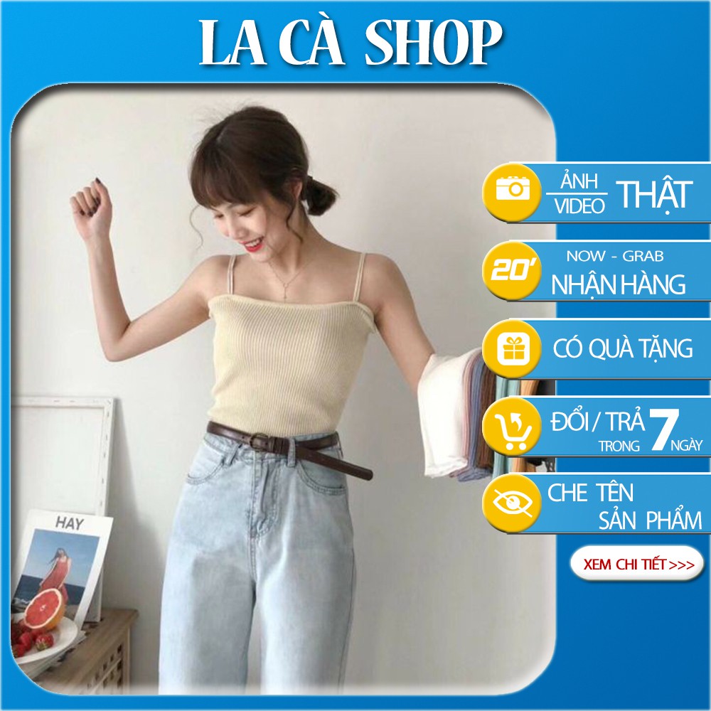 [TẶNG XẢ VẢI] Áo Croptop 2 dây chất len tăm đẹp hở vai màu be - trắng và đen La Cà Shop