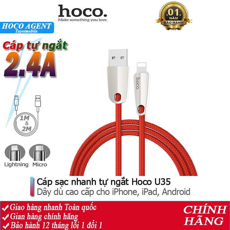 Cáp sạc nhanh HOCO U35 tự ngắt cho iPhone / iPad / Android dây dài 1.2m và 2m - Chính hãng