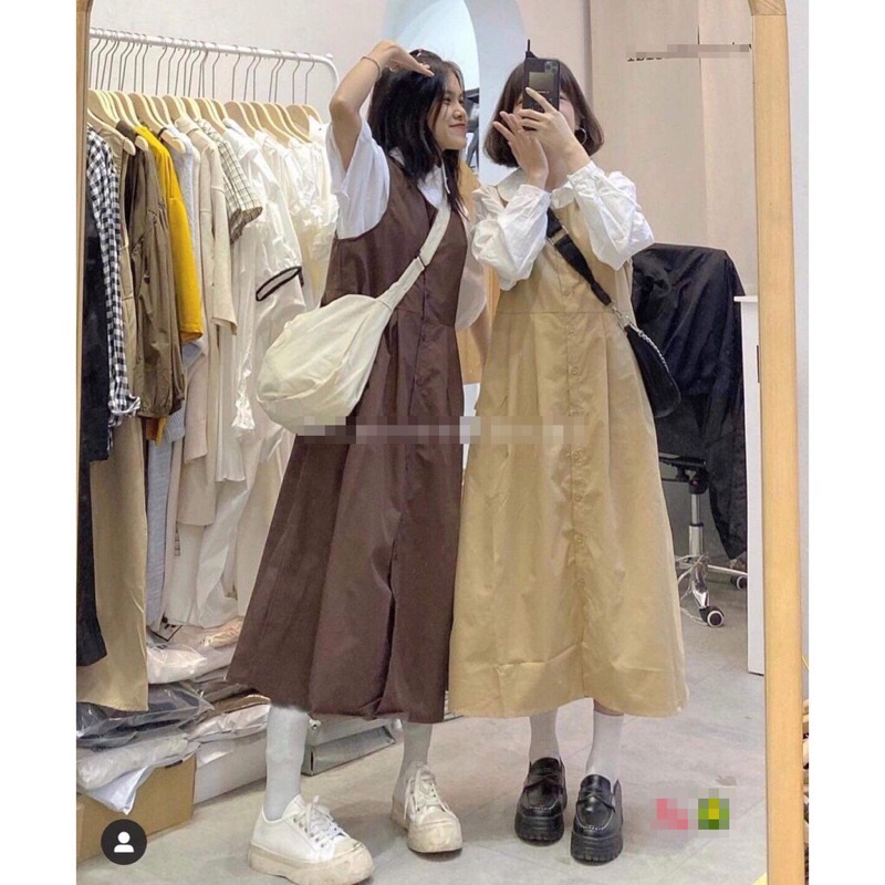 VÁY YẾM KAKI BABYDOLL Cài Cúc dễ thương, trẻ trung
