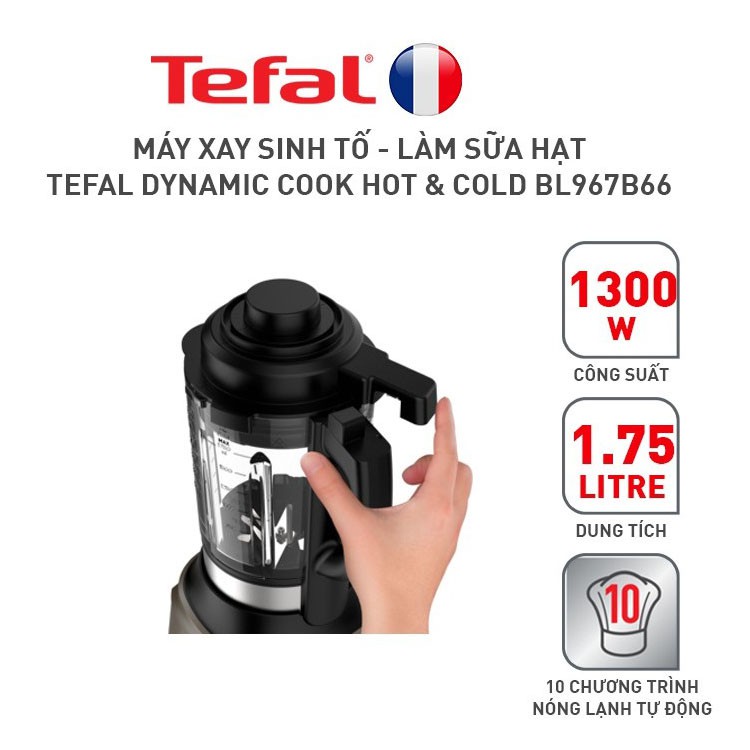 Máy xay sinh tố làm sữa hạt tự động Tefal Dynamix Cook BL967B66 công suất 1300W - Hàng chính hãng, bảo hành 24 tháng