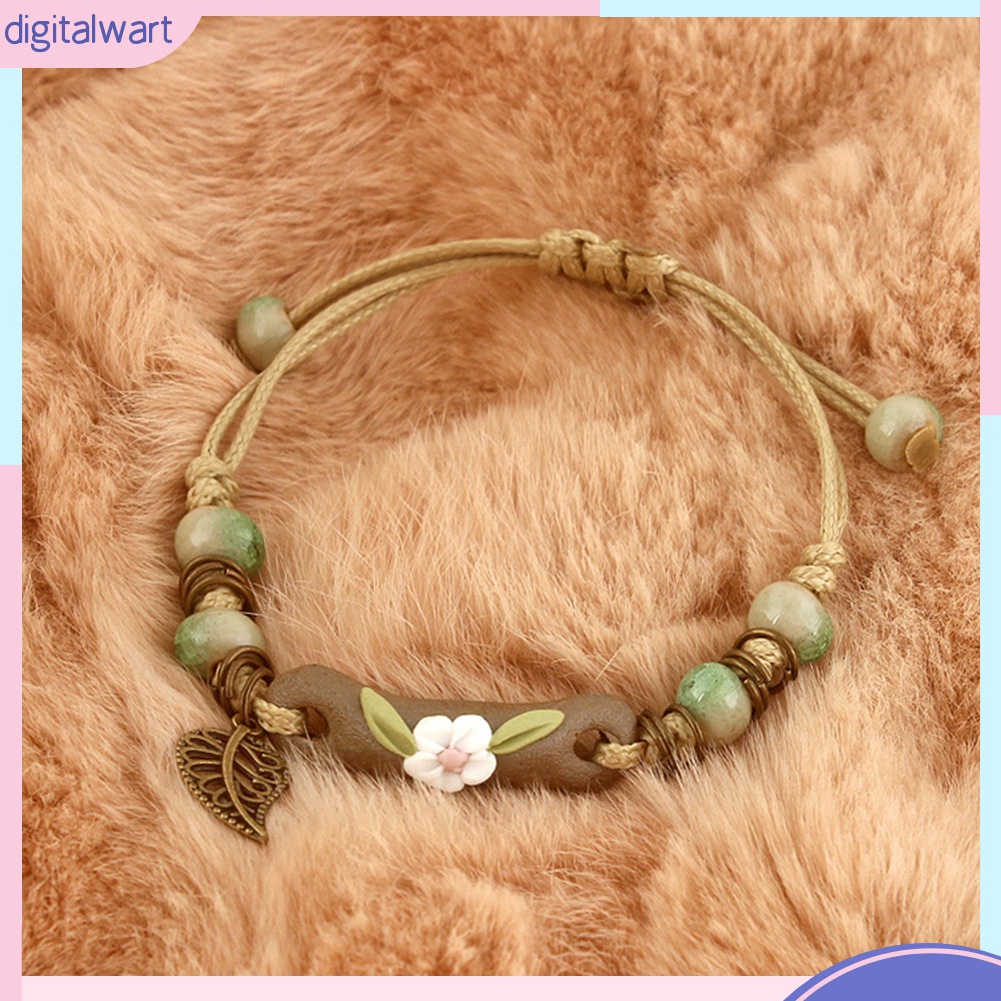 Vòng tay dây bện họa tiết hoa và lá xinh xắn