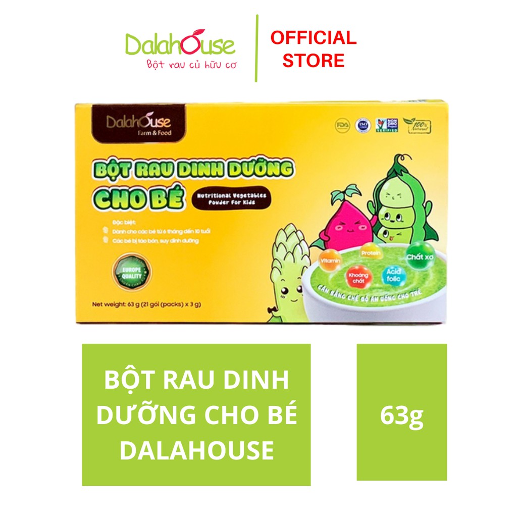 Bột Rau Dinh Dưỡng Cho Bé Dalahouse 63g (21gói*3g 7vị) - Bột Rau Củ Ăn Dặm Cho Bé