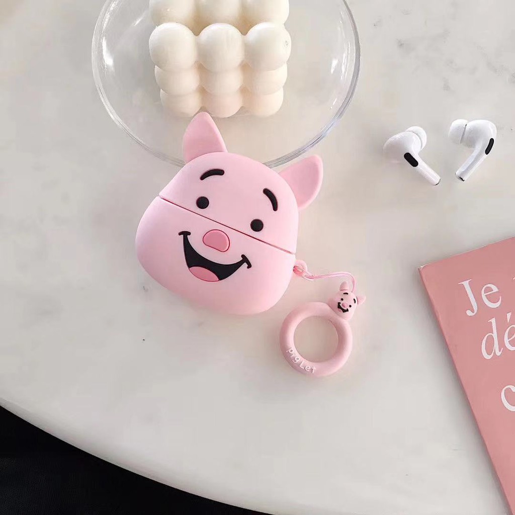 Vỏ Bảo Vệ Hộp Đựng Tai Nghe Airpod Pro Bằng Da In Hình Gấu Pooh / Heo Hồng Đáng Yêu