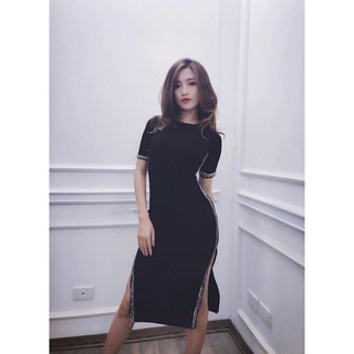 Đầm body đen viền tua rua - tbl1104