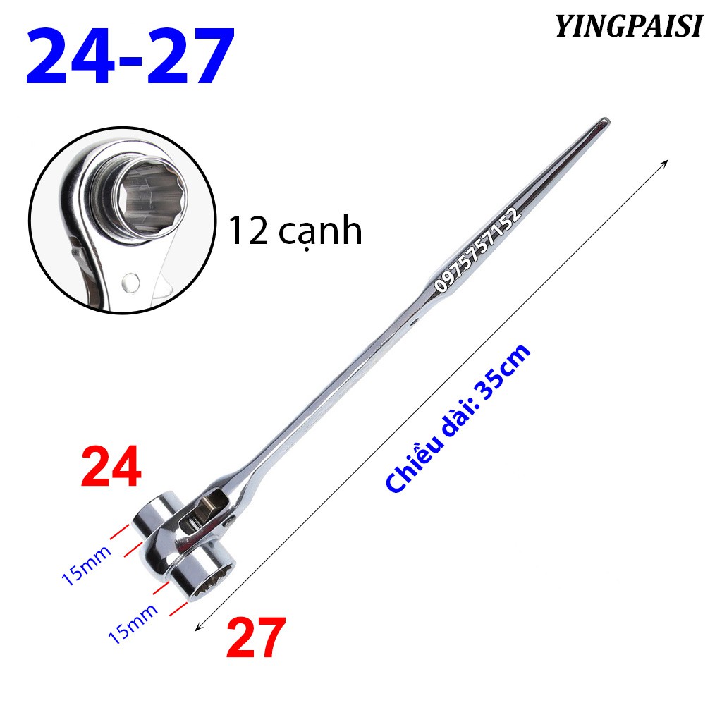 Cờ lê đuôi chuột trắng 24-27 mm, cờ lê giàn giáo tự động YINGPAISI thép CR-V, tuýp giàn giáo đa năng 2 đầu