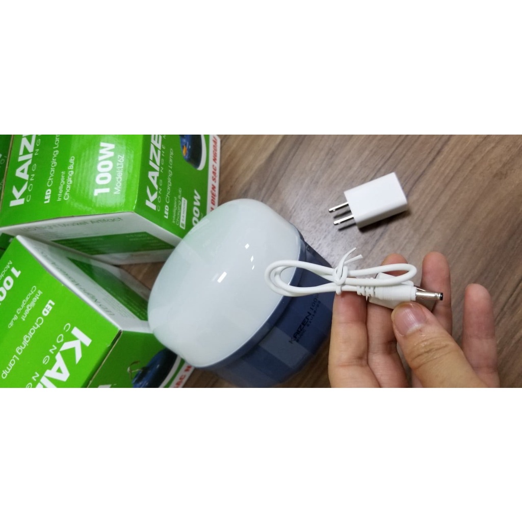 Bóng đèn tích điện sạc ngoài Kaizen công suất 100-80-50W dùng 6-8h có móc treo tiện lợi có 3 chế độ sáng