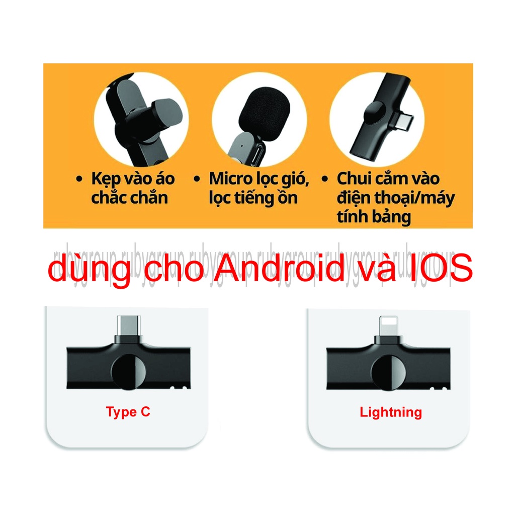 Micro cài áo không dây - kết nối 2.4G xa 20m - Dùng để livestream, quay vlog, Tiktok, thu âm, quay video từ xa