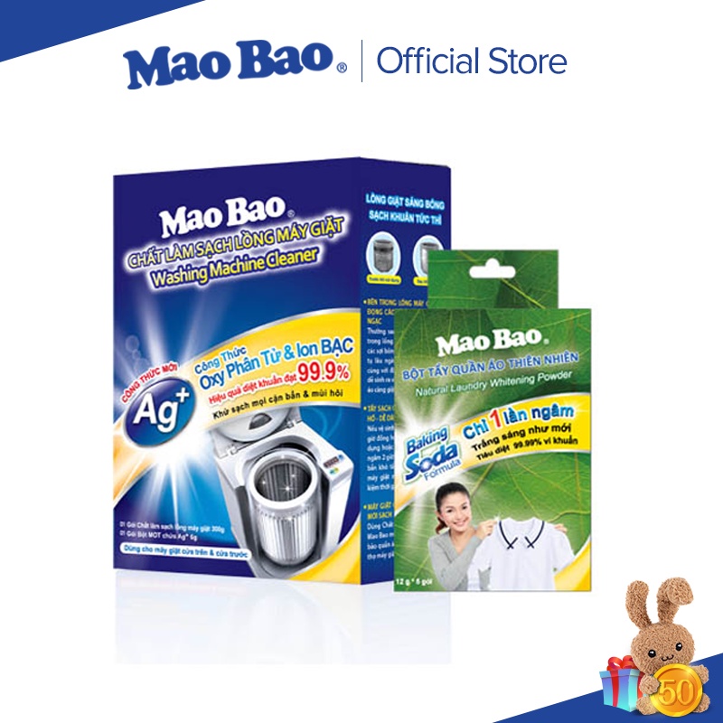 Chất vệ sinh lồng máy giặt Mao Bao hộp 306g - 1 hộp + Bột tẩy quần áo thiên nhiên baking soda 12g x 5 gói - 1 hộp