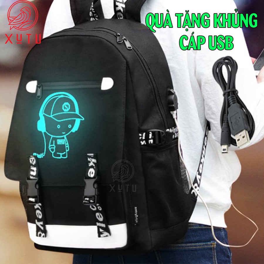 Balo đi học nam nữ cao cấp phát sáng dạ quang Xutustore in hình Boy Music đẳng cấp + Tặng cáp sạc USB bền xịn cực HOT
