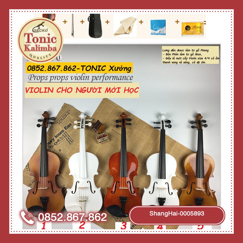 Đàn Violin ShangHai-0005893 dành cho Người Mới Học Size 4/4 Tặng Hộp đựng đàn cao cấp, sáp rosin, cây vĩ, khăn lau