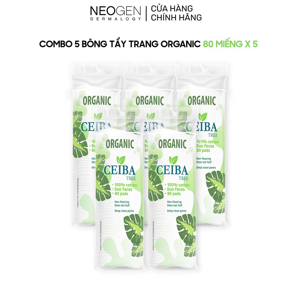 Combo 5 Bông Tẩy Trang Ceiba Tree Dành Cho Mọi Loại Da 80 miếng x5