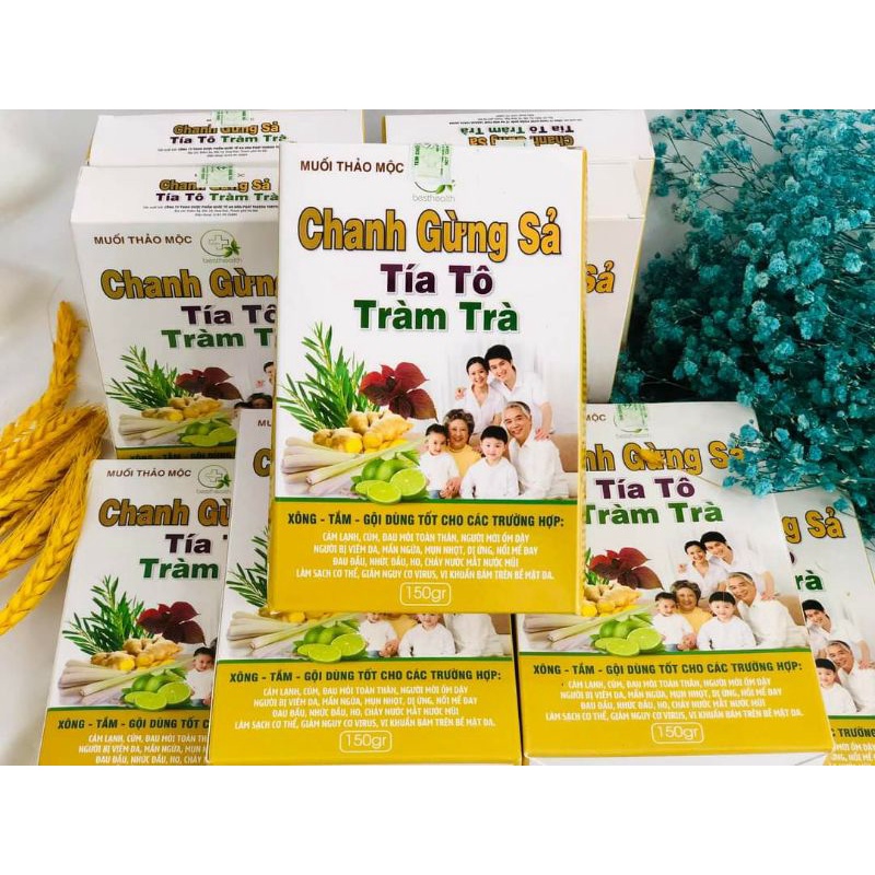 Bột xông tắm thảo mộc Chanh - Gừng - Sả - Tía tô - Tràm trà_ngừa covy