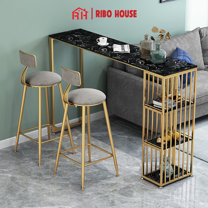 Ghế quầy bar tựa lưng RIBO HOUSE khung kim loại sơn tĩnh điện, ghế trang trí quầy bar phòng khách quán cà phê RIBO160