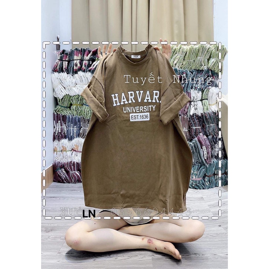 Áo phông cổ tròn tay lỡ dáng unisex in chữ HARVARD 1636 (35L-LN)