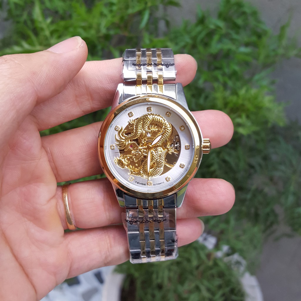 Đồng Hồ Nam Tevise 9006G Máy Cơ Mặt Rồng Phượng Dây Thép Chính Hãng Fullbox DHTD