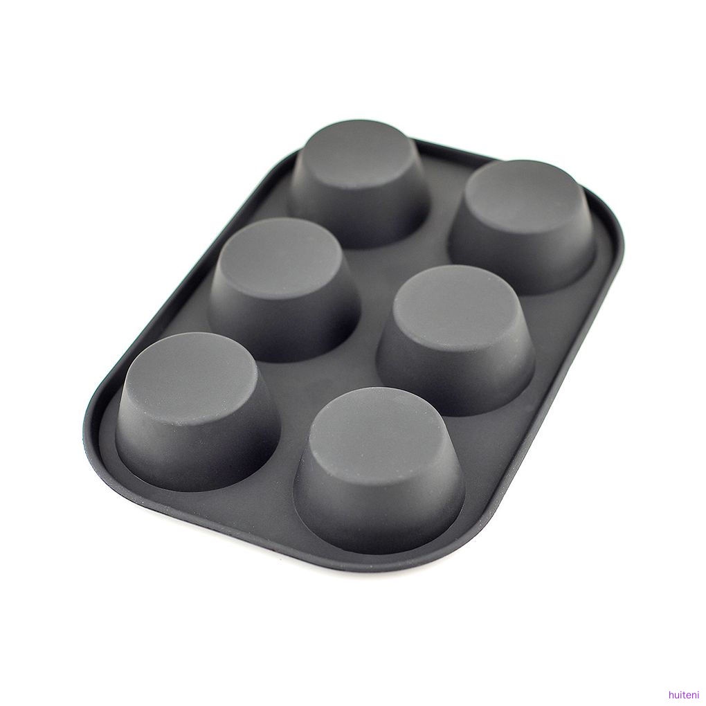 Khuôn Làm Bánh Muffin 6 Ngăn Bằng Thép Carbon Màu Đen Chống Dính