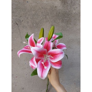 [ HOA VẢI [ HOA LY CAO SU ] [ CÀNH DÀI 30CM ] HOA LY CAO SU 3 BÔNG, 1 NỤ