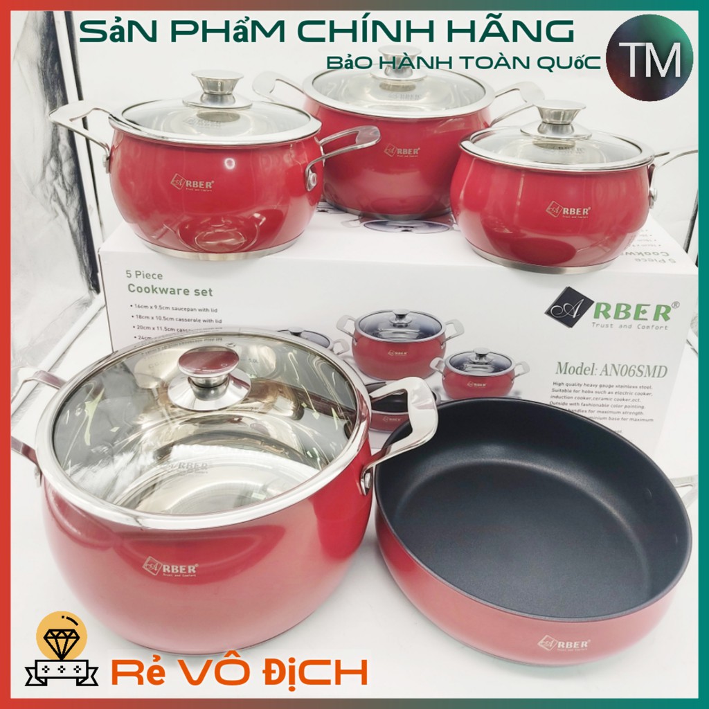 Bộ nồi Arber 5 món Inox 304 - Hàng Đức,bảo hành chính hãng 12 tháng