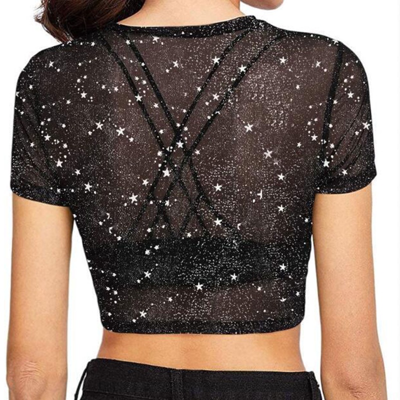 Áo Croptop Lưới Tay Dài Xuyên Thấu Gợi Cảm Cho Nữ