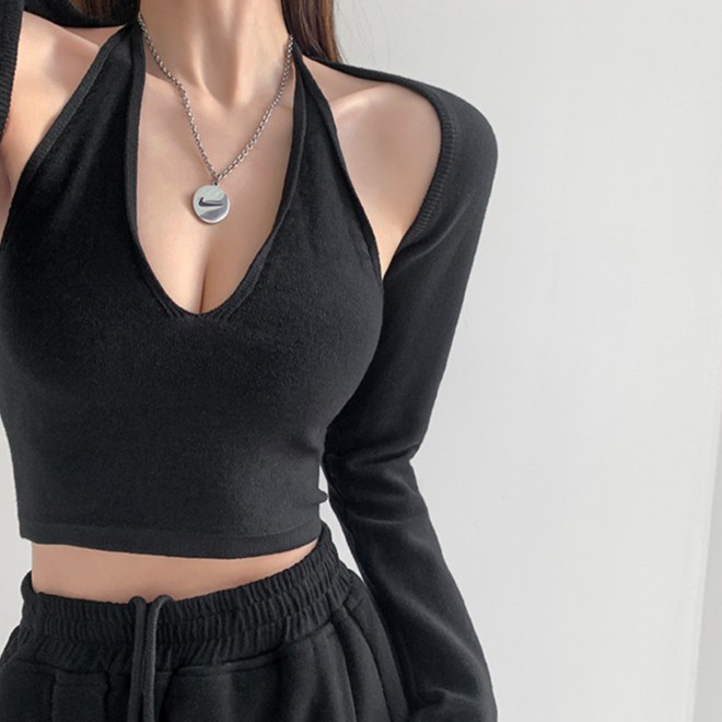 Áo Dệt Kim Hai Dây Dáng Ngắn Thời Trang Trẻ Trung