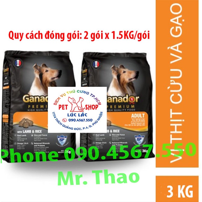 FREESHIP [3KG] Thức ăn cho chó trưởng thành Ganador vị thịt cừu &amp; gạo Lamb &amp; Rice