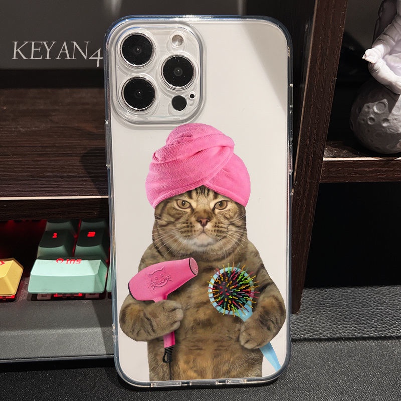 Ốp Điện Thoại Mềm Trong Suốt In Hình Mèo Và Bia Ngộ Nghĩnh Cho iPhone 13 12Promax 11 xs 8p