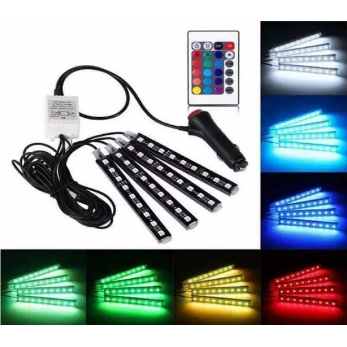  ĐÈN GẦM 4 dải 9 LED độ gầm ghế đổi màu nguồn USB và tẩu 12v nháy 8 màu siêu độc đáo