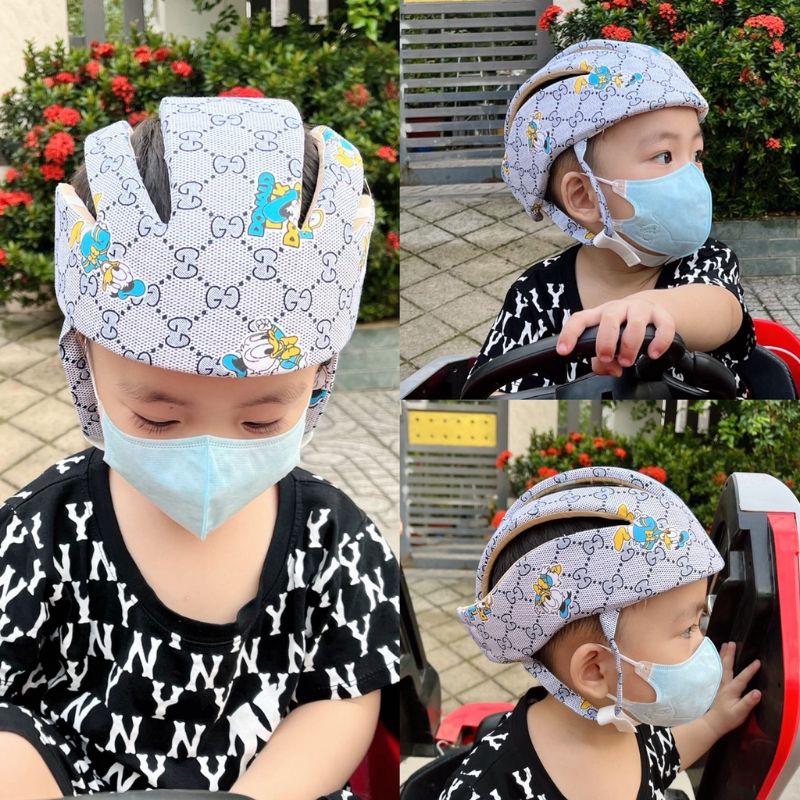 Mũ bảo vệ đầu đa năng cho bé tập bò/ tập đi/ tập ngồi xe máy - Nón bảo hiểm kiểu dáng thể thao - Mẫu Vịt xám