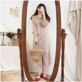 Váy hoa nhí/ đầm hoa nhí voan ulzzang nơ eo dáng dài ORDER - kèm ảnh thật
