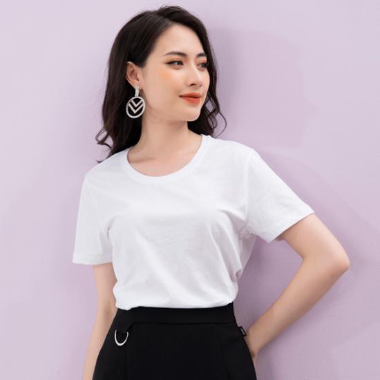 Áo Phông Nữ Cotton Lạnh Co Dãn 4 Chiều Mềm Mịn Thoáng Mát,Áo Thun Trơn Màu Đen,Trắng,Be,Tím,Hồng,Vàng Cổ Tròn