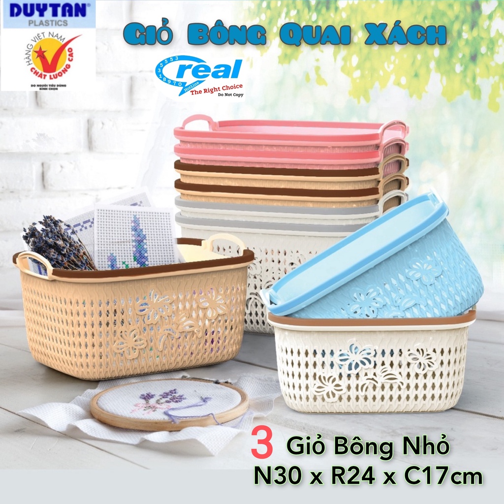 COMBO 3 Giỏ Bông Nhựa Có Quai Xách Matsu Duy Tân Nhỏ/Trung/Lớn