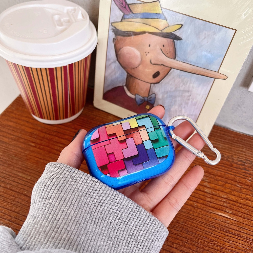 Vỏ bảo vệ hộp sạc tai nghe không dây trong suốt họa tiết trò chơi xếp hình thích hợp cho Apple Airpods Pro 2 1 3