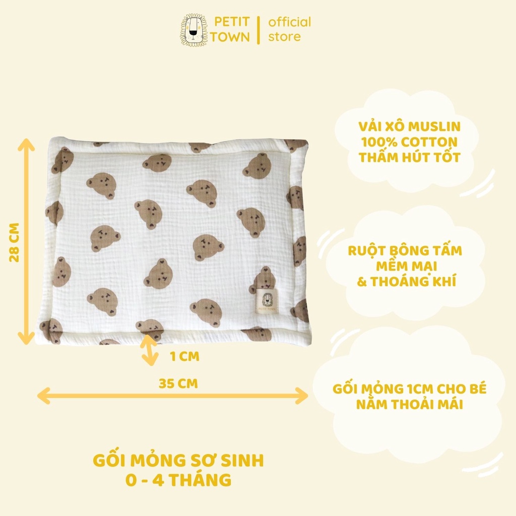 Gối sơ sinh, gối năm cho bé, gối lót đầu, gối em bé, vải xô muslin, handmade