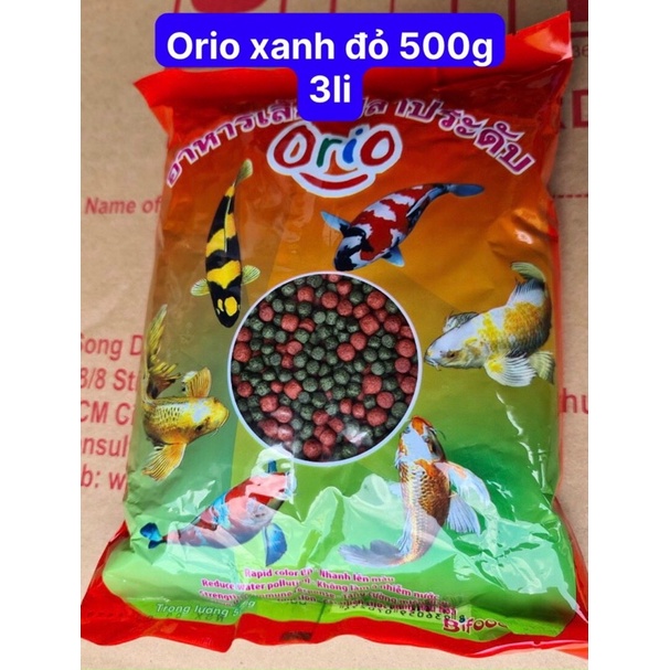 CÁM ORIO XANH ĐỎ BỊCH 500G - Thức ăn cho cá Koi, cá chép, cá vàng||