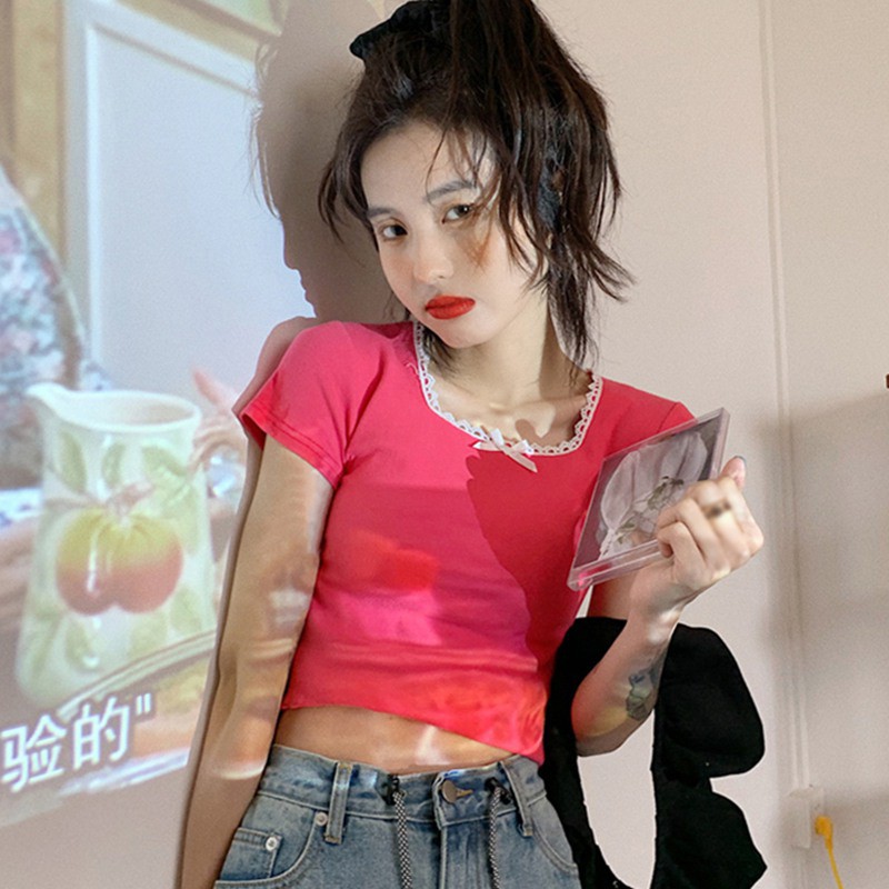 Áo Dệt Kim Ngắn Tay Cổ Vuông Màu Trơn Kiểu Hàn Quốc Xinh Xắn Cho Nữ