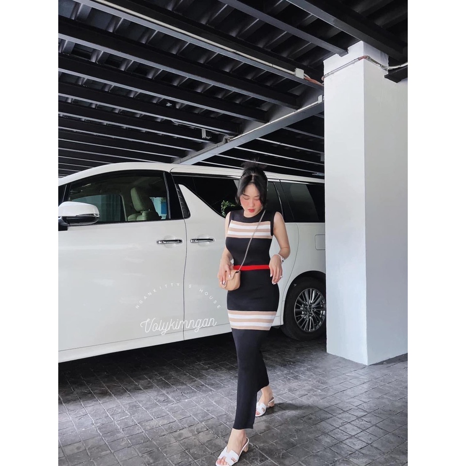 Váy body kẻ chất liệu len dệt cao cấp, mềm mại - Hàng có sẵn - Xưởng may Lộc Vân