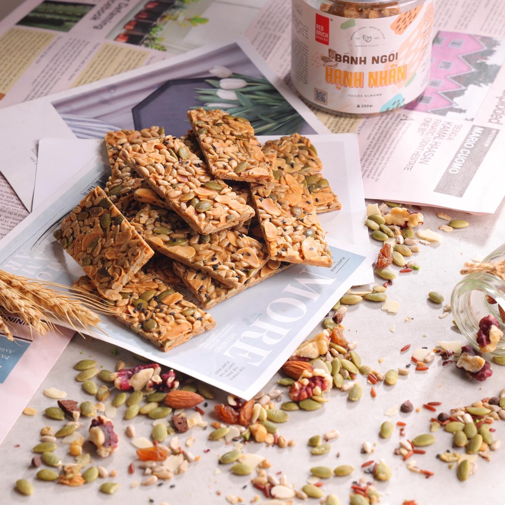 Bánh ngói hạnh nhân ăn kiêng Gạch đỏ hũ 250g, bánh giảm cân không đường, keto tiện lợi tốt cho gym, yoga
